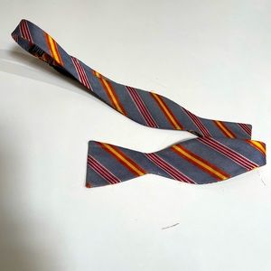 Very cool Grey Bow Tie with Orange,Red, & White Stripes
